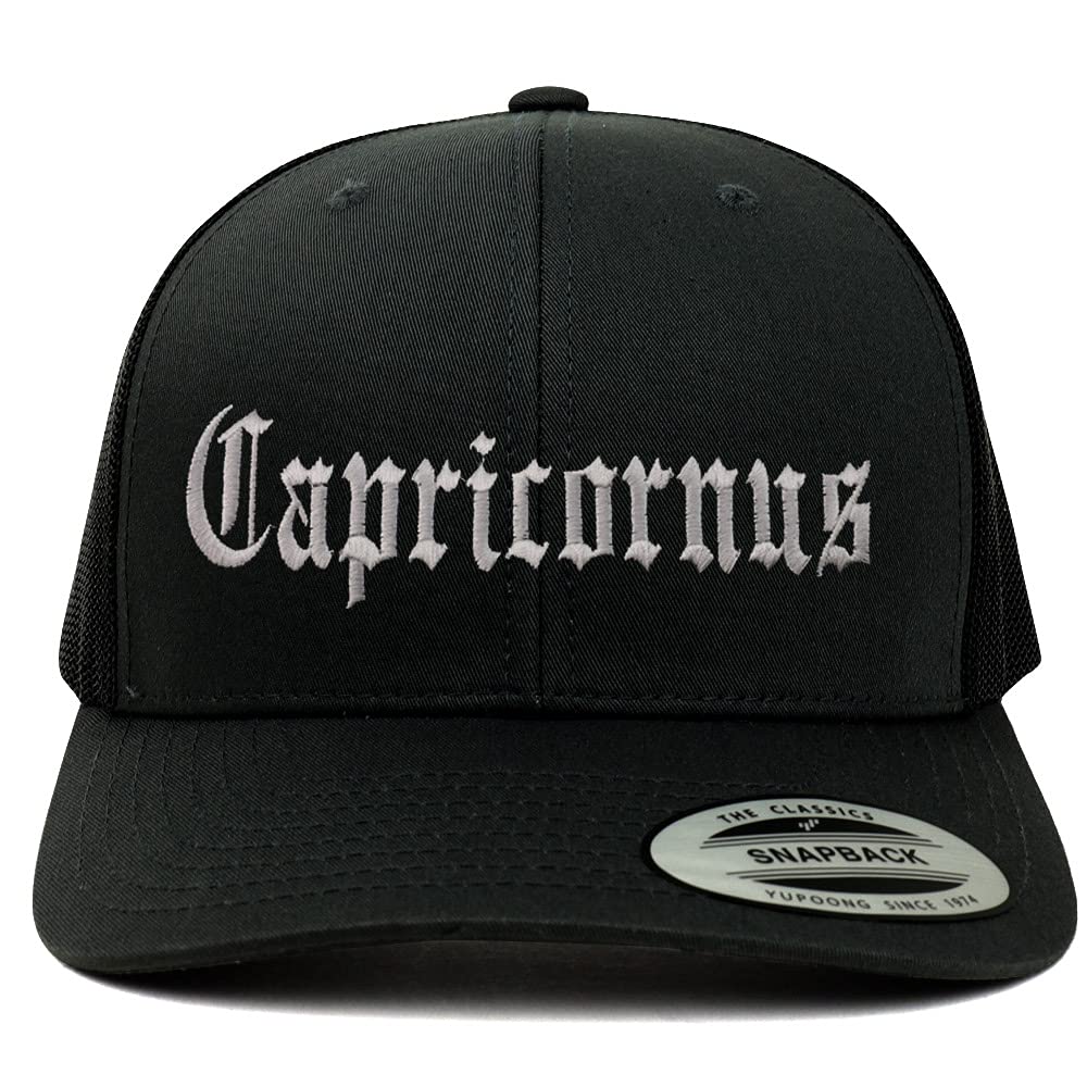 Trendy Apparel Shop Capricornus Old English 6 Panel Trucker Mesh Cap