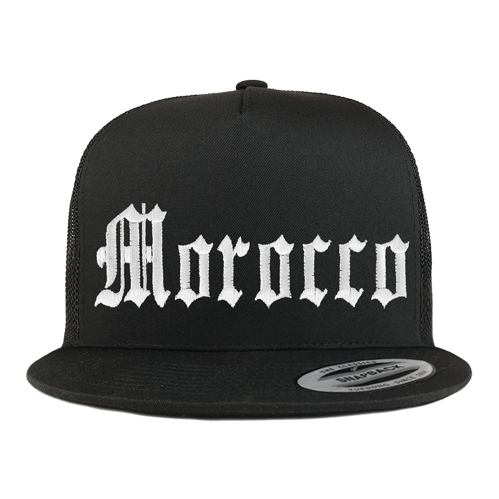 Trendy Apparel Shop Morocco Old English 5 Panel Flatbill Trucker Mesh Cap
