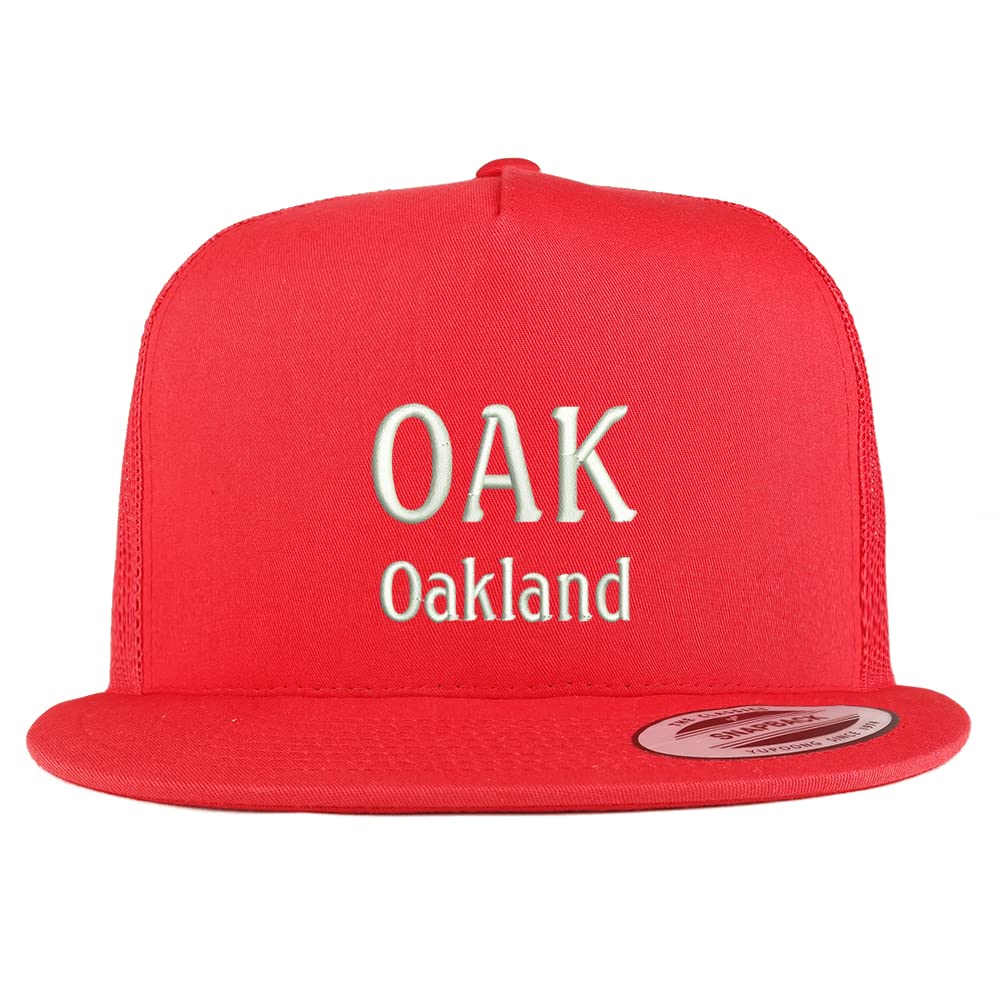 Trendy Apparel Shop Oak Oakland Embroidered 5 Panel Flatbill Trucker Cap