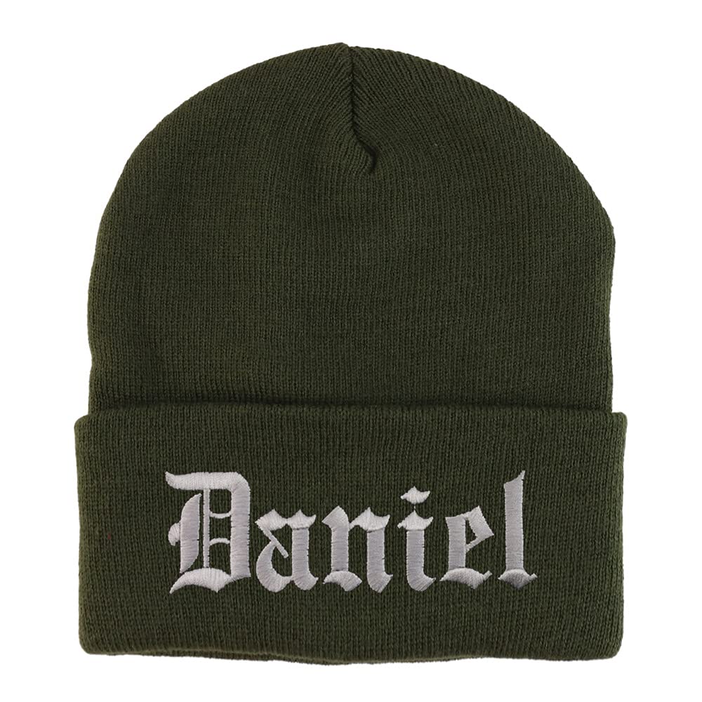 Trendy Apparel Shop Daniel Old English Embroidered Long Cuff Beanie