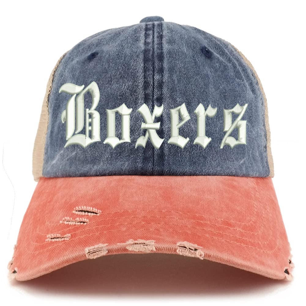 Trendy Apparel Shop Old English Boxers Frayed Bill Trucker Mesh Back Cap