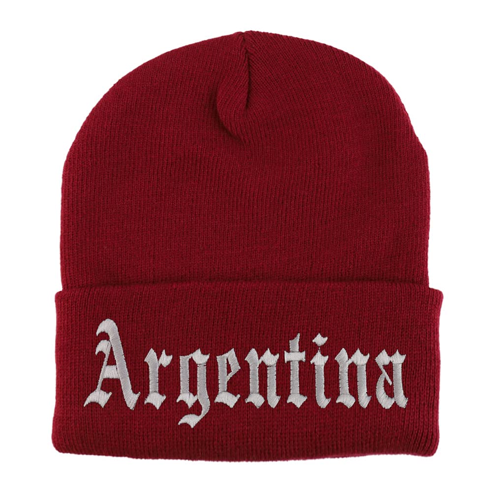 Trendy Apparel Shop Argentina Old English Embroidered Long Cuff Beanie