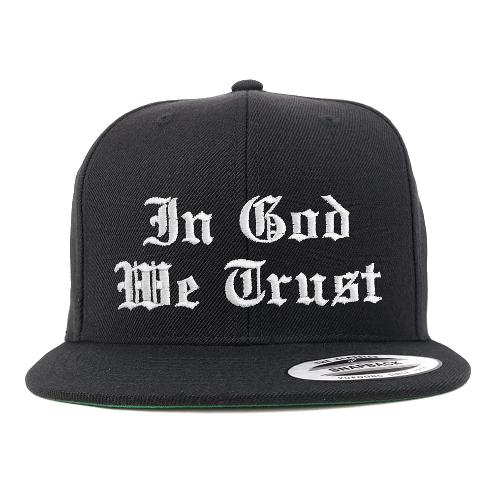 Trendy Apparel Shop in God We Trust Old English Embroidered Flatbill Snapback