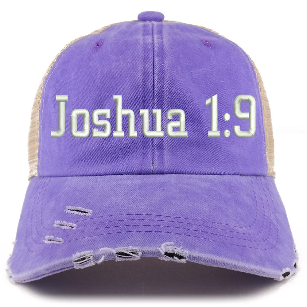 Trendy Apparel Shop Joshua 1:9 Frayed Bill Trucker Mesh Back Cap