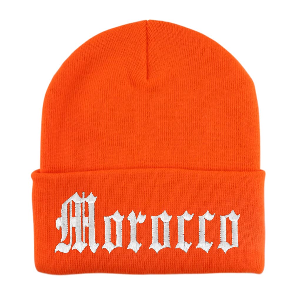 Trendy Apparel Shop Morocco State Old English Embroidered Long Cuff Beanie