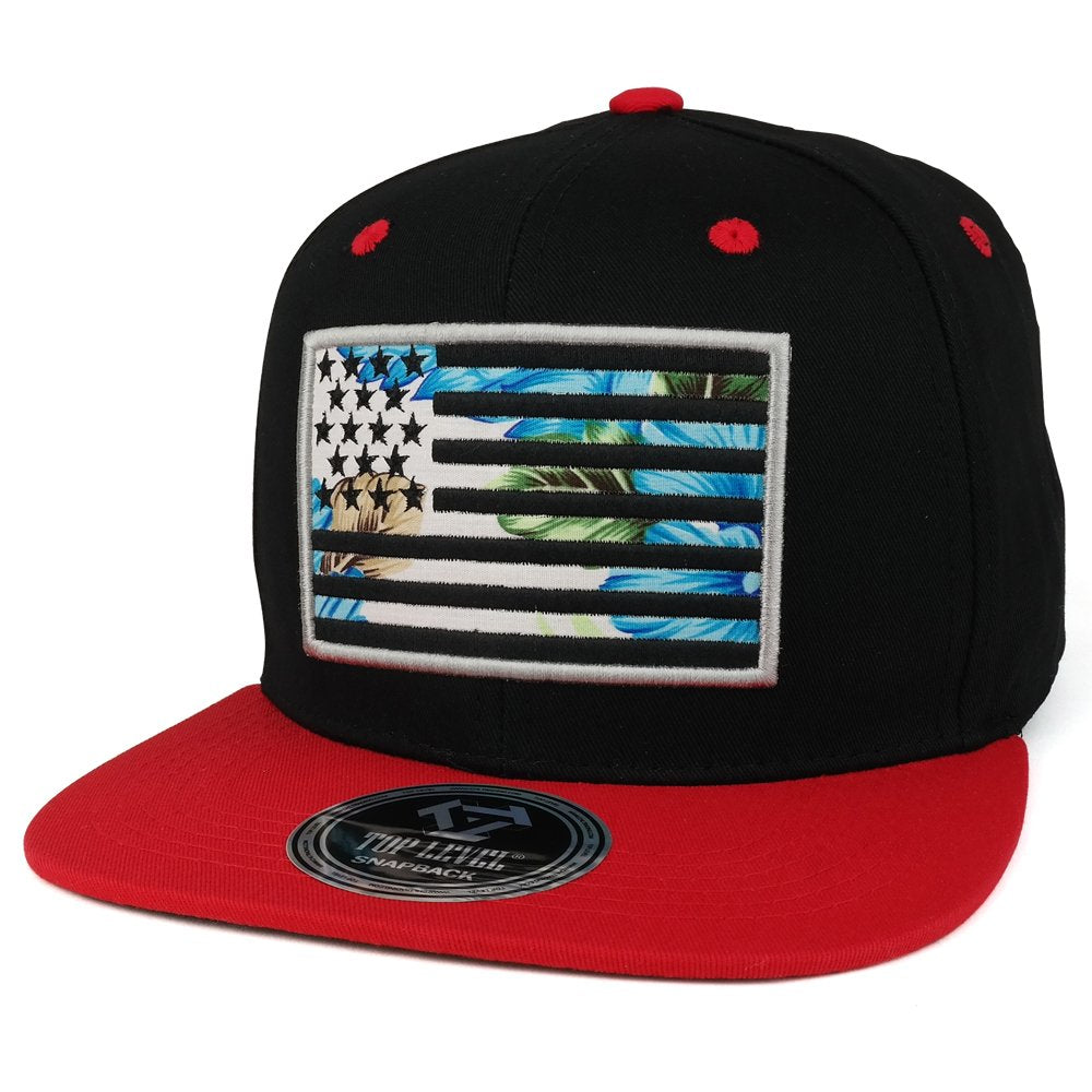 Trendy Apparel Shop USA Flag with Floral Pattern Print Embroidered Flat Bill Snapback Cap