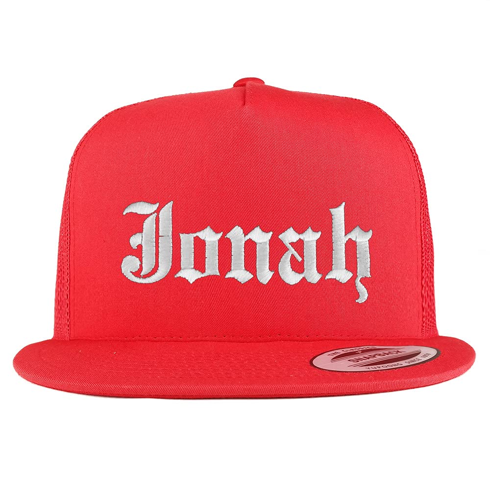 Trendy Apparel Shop Jonah Old English 5 Panel Flatbill Trucker Cap