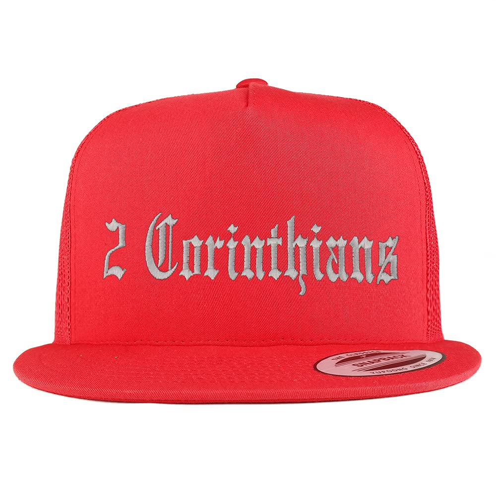 Trendy Apparel Shop 2 Corinthians Old English 5 Panel Flatbill Trucker Cap