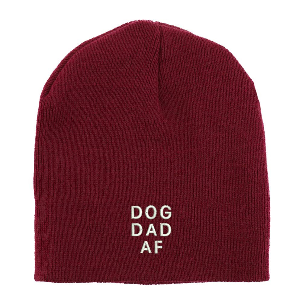 Trendy Apparel Shop Dog Dad Af Font Embroidered Made in USA Short Acrylic Knit Winter Beanie Hat