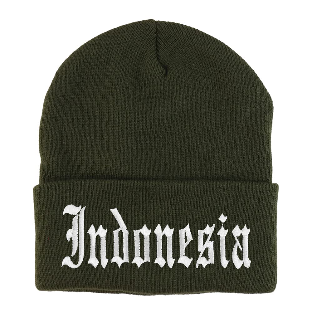Trendy Apparel Shop Indonesia Old English Embroidered Long Cuff Beanie