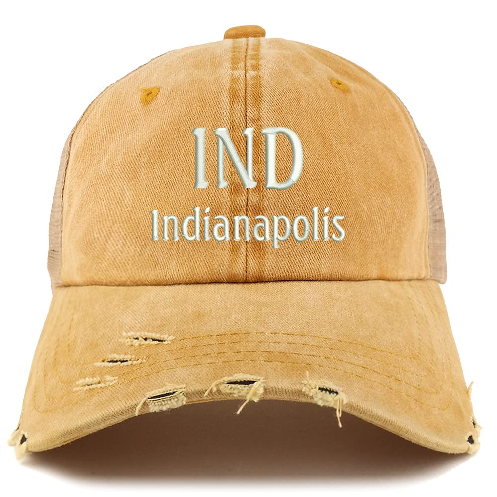 Trendy Apparel Shop IND Indianapolis Embroidered Frayed Bill Trucker Mesh Back Cap