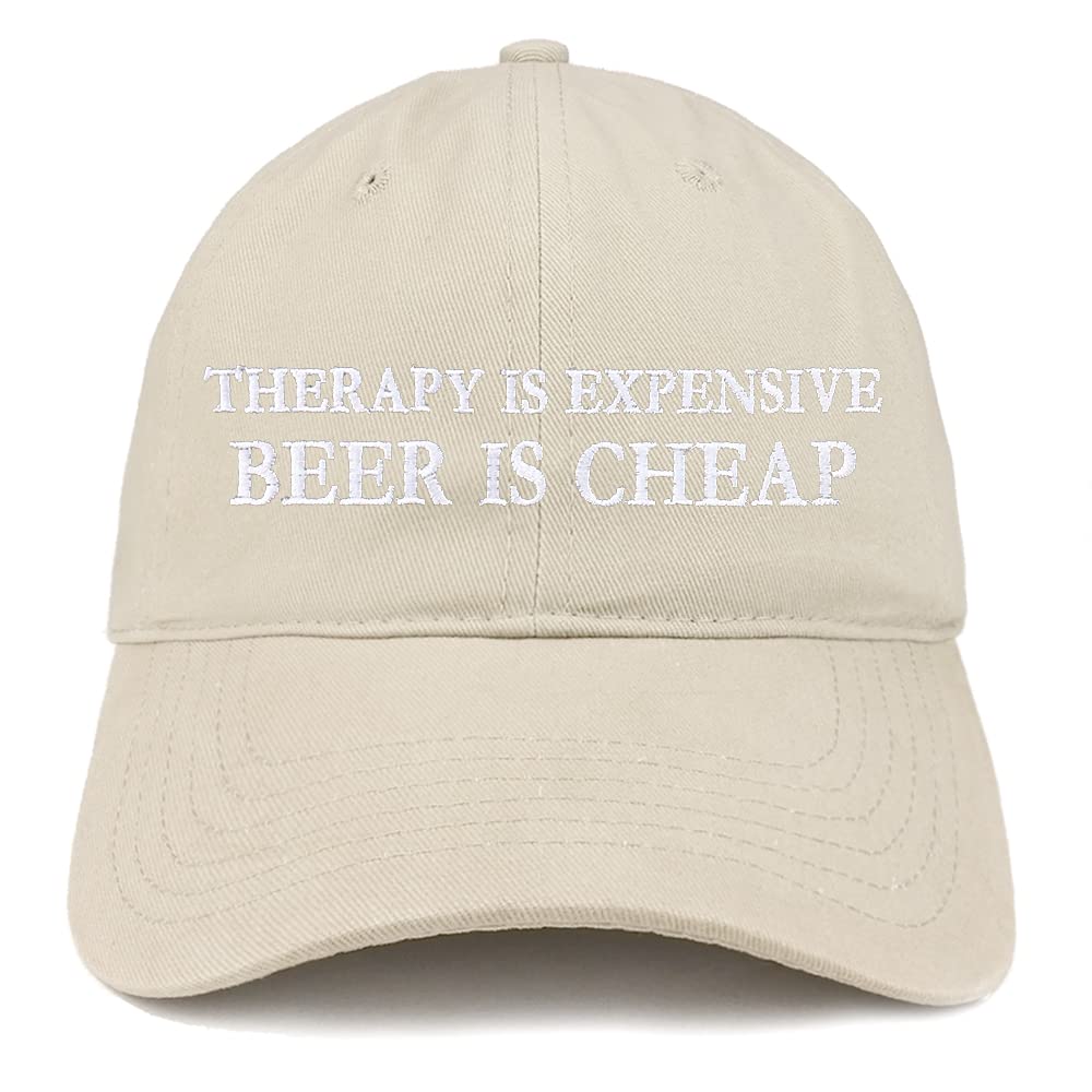 Trendy Apparel Shop Therapy is Expensive Beer is Cheap Embroidered Low Profile Soft Cotton Baseball Cap