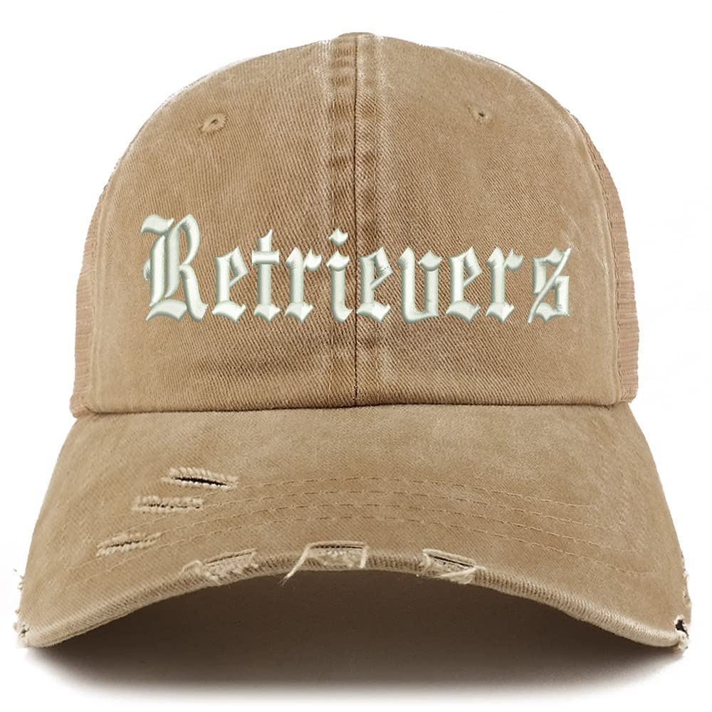 Trendy Apparel Shop Old English Retrivers Frayed Bill Trucker Mesh Back Cap