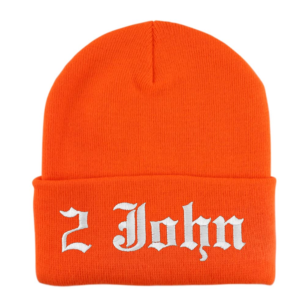 Trendy Apparel Shop 2 John Old English Embroidered Long Cuff Beanie