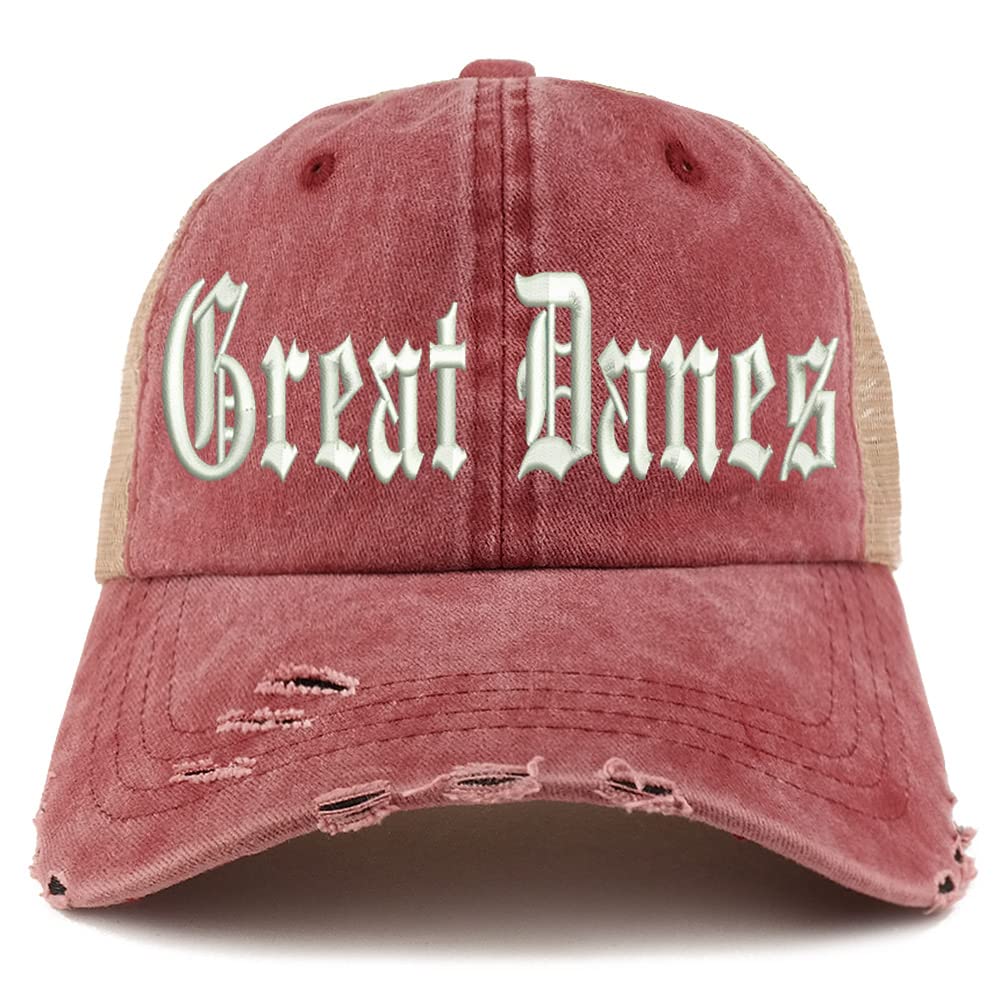 Trendy Apparel Shop Old English Great Danes Frayed Bill Trucker Mesh Back Cap