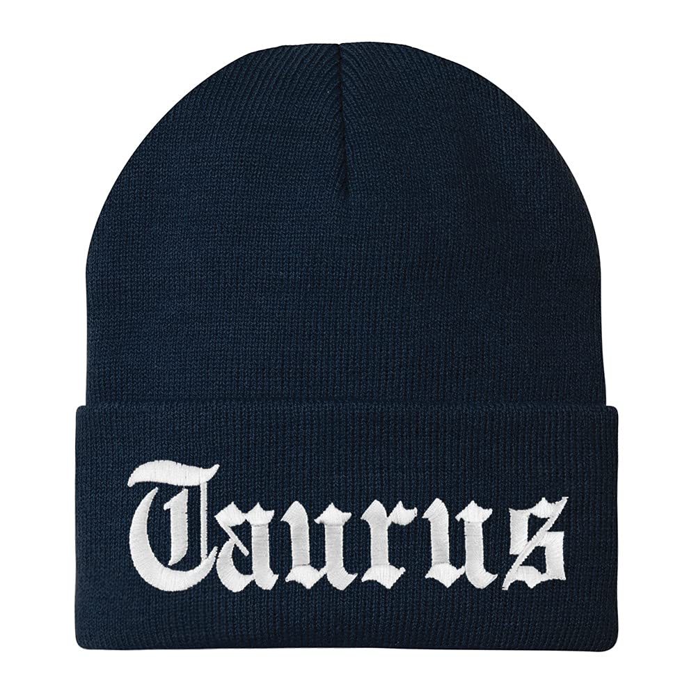 Trendy Apparel Shop Taurus Old English Embroidered Long Cuff Beanie