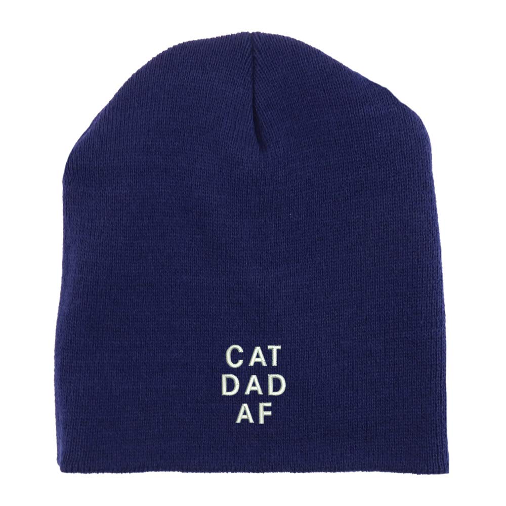 Trendy Apparel Shop Cat Dad Af Font Embroidered Made in USA Short Acrylic Knit Winter Beanie Hat