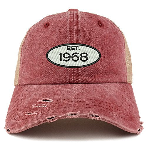 Trendy Apparel Shop Established 1968 51st Birthday Embroider Frayed Trucker Mesh Back Cap