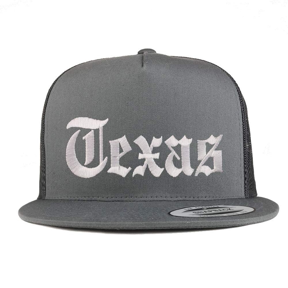 Trendy Apparel Shop Texas State Old English 5 Panel Flatbill Trucker Mesh Cap