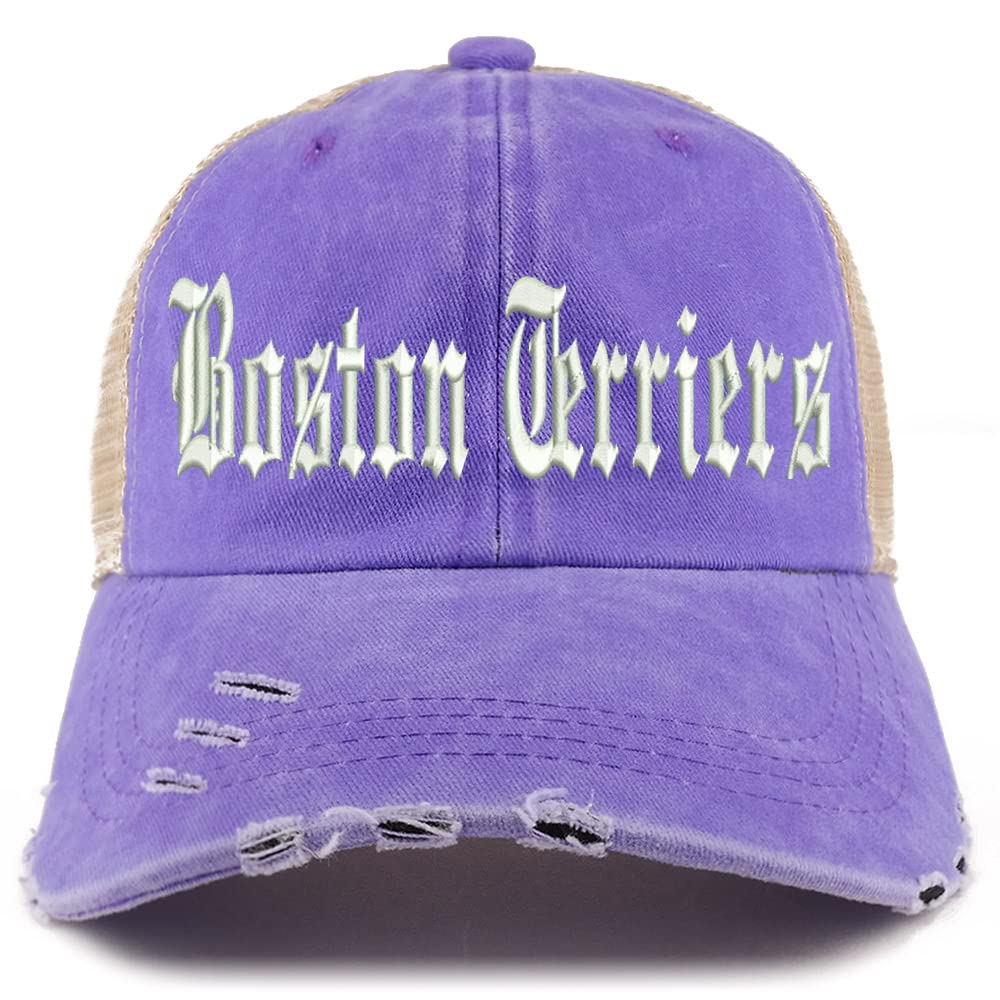Trendy Apparel Shop Old English Boston Terriers Frayed Bill Trucker Mesh Back Cap