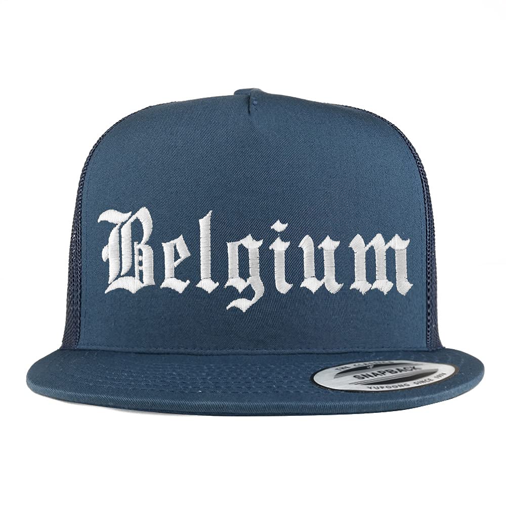 Trendy Apparel Shop Belgium Old English 5 Panel Flatbill Trucker Cap