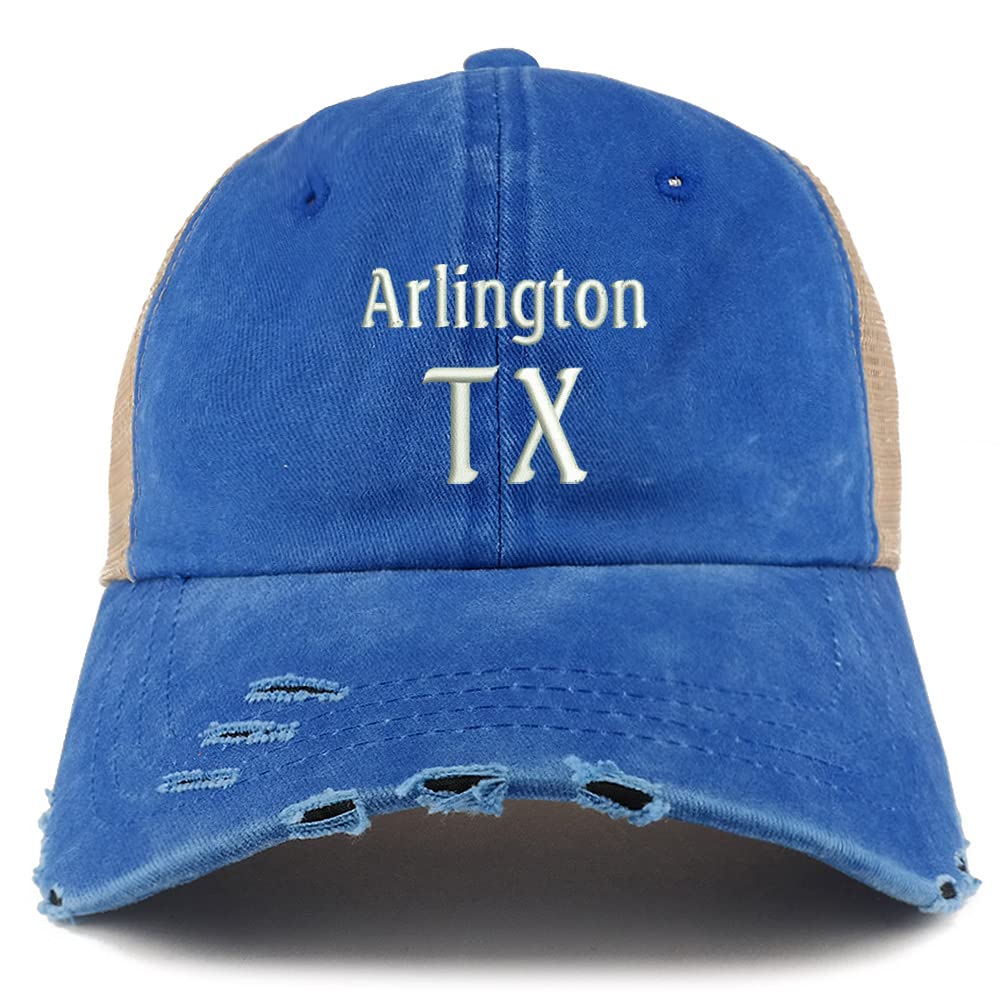 Trendy Apparel Shop Arlington TX Embroidered Frayed Bill Trucker Mesh Back Cap