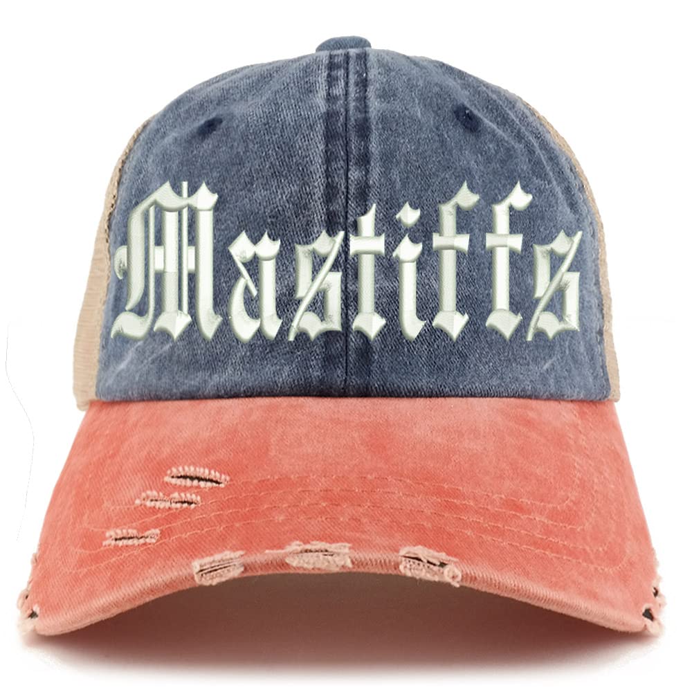 Trendy Apparel Shop Old English Mastiffs Frayed Bill Trucker Mesh Back Cap