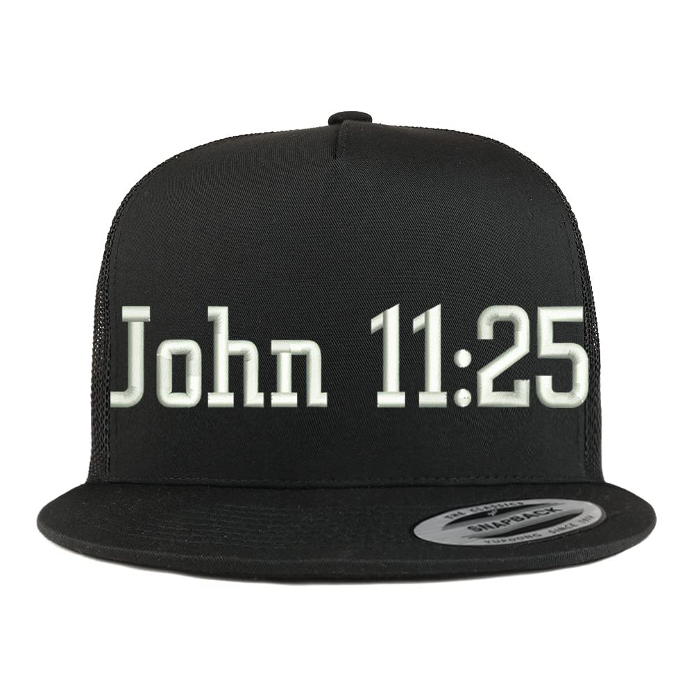 Trendy Apparel Shop John 11:25 5 Panel Flatbill Trucker Cap
