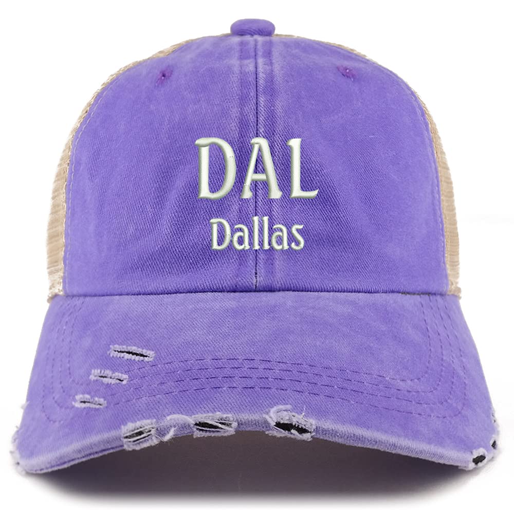Trendy Apparel Shop DAL Dallas Embroidered Frayed Bill Trucker Mesh Back Cap