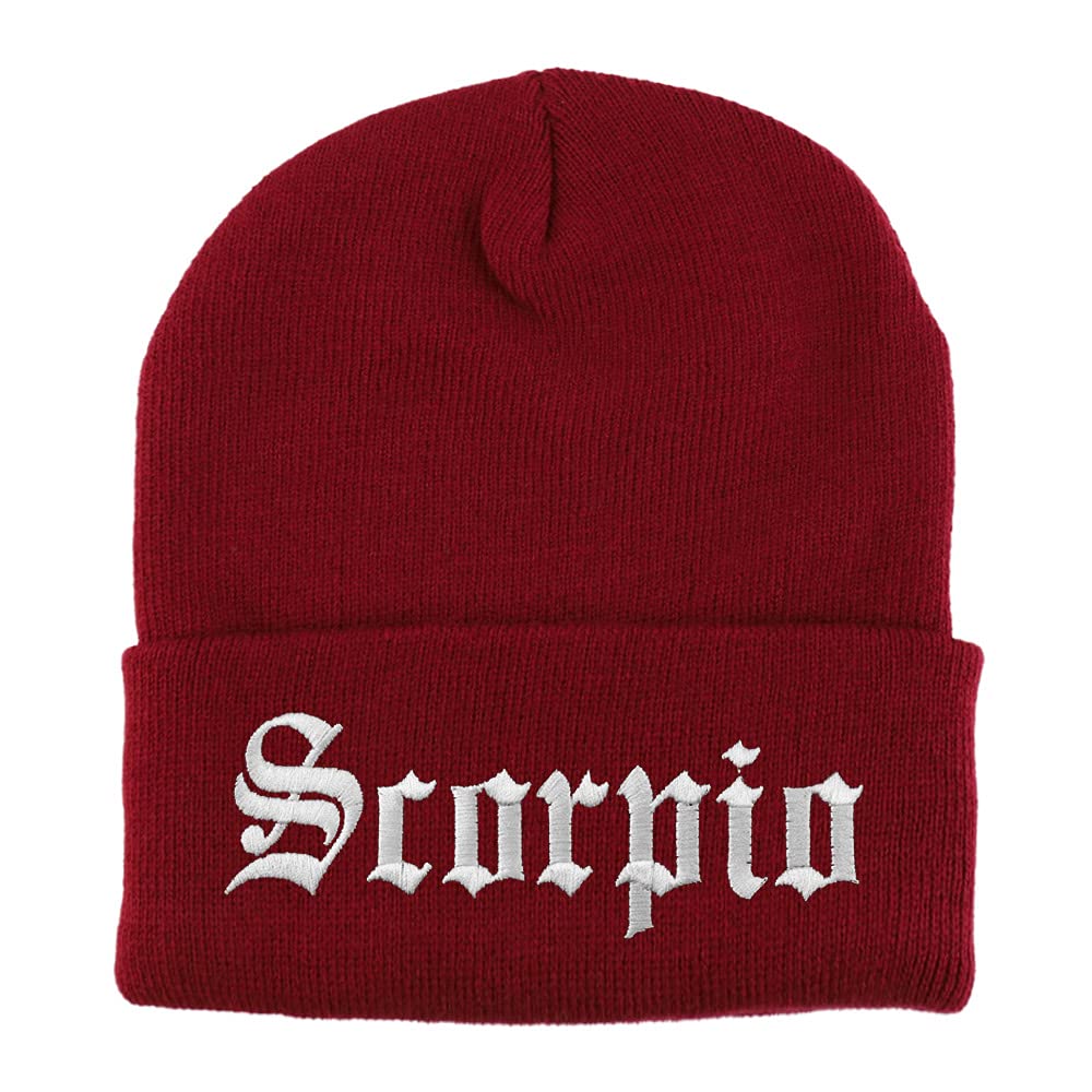 Trendy Apparel Shop Scorpio Old English Embroidered Long Cuff Beanie