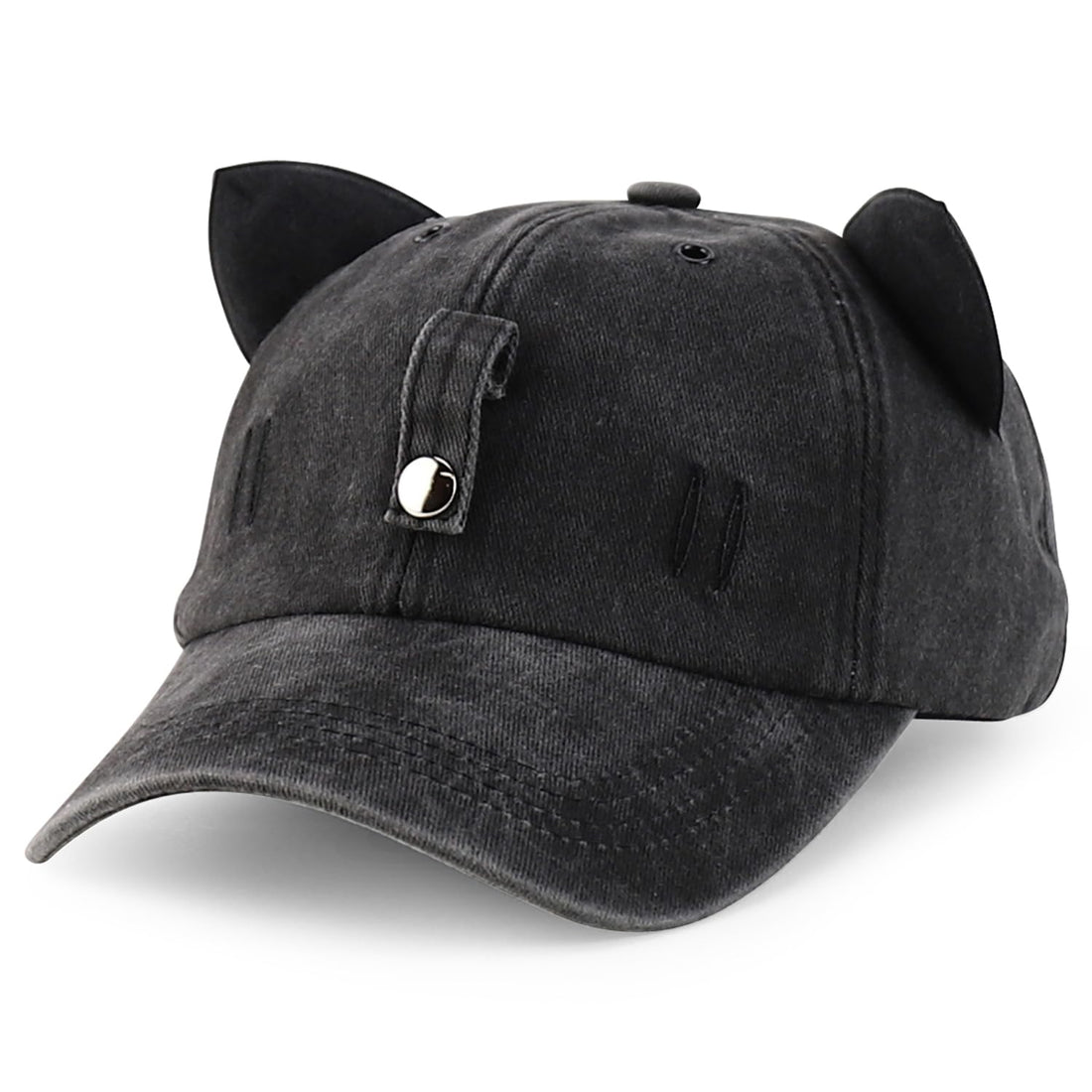 Trendy Apparel Shop Washed Cotton Cat Ear Baseball Cap with Sunglasses Holder
