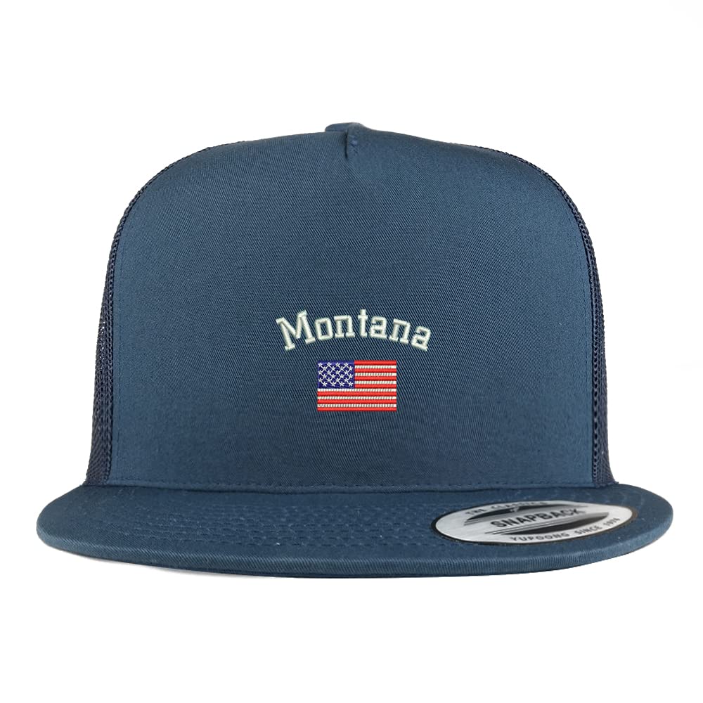 Trendy Apparel Shop Montana USA Flag 5 Panel Flatbill Trucker Cap