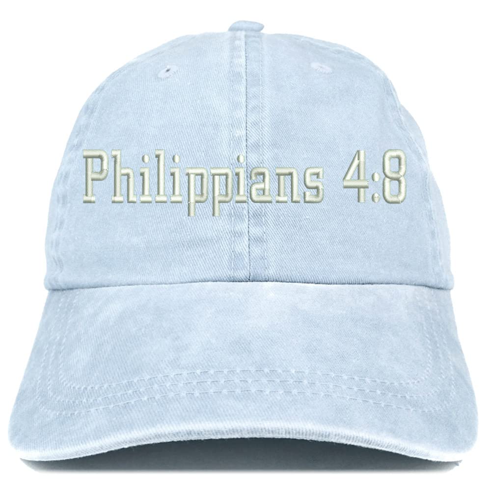 Trendy Apparel Shop Philippians 4:8 Washed Pigment Dyed Baseball Cap