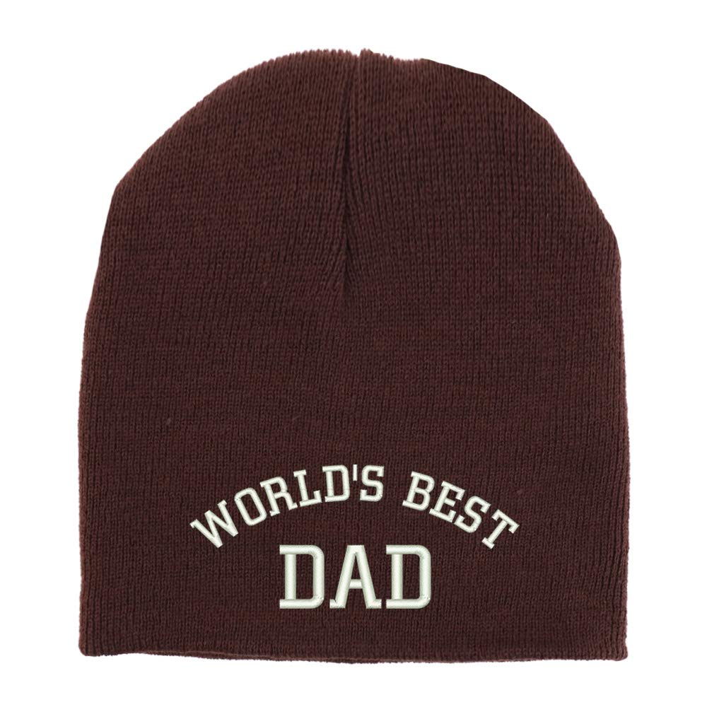 Trendy Apparel Shop World's Best Dad Embroidered Made in USA Short Acrylic Knit Winter Beanie Hat