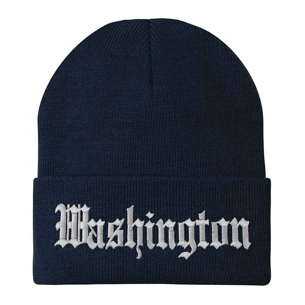 Trendy Apparel Shop Washington Old English Embroidered Long Cuff Beanie