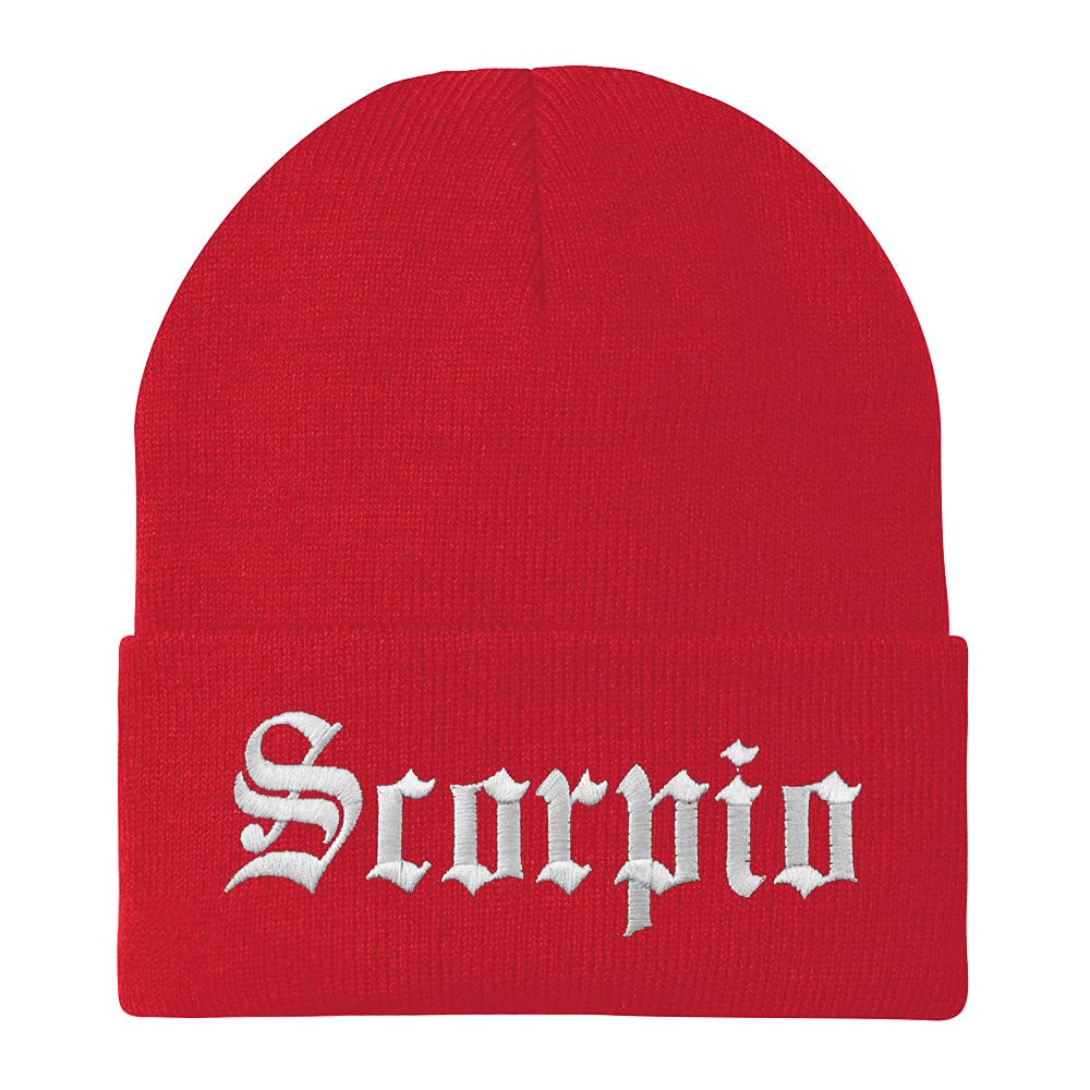 Trendy Apparel Shop Scorpio Old English Embroidered Long Cuff Beanie