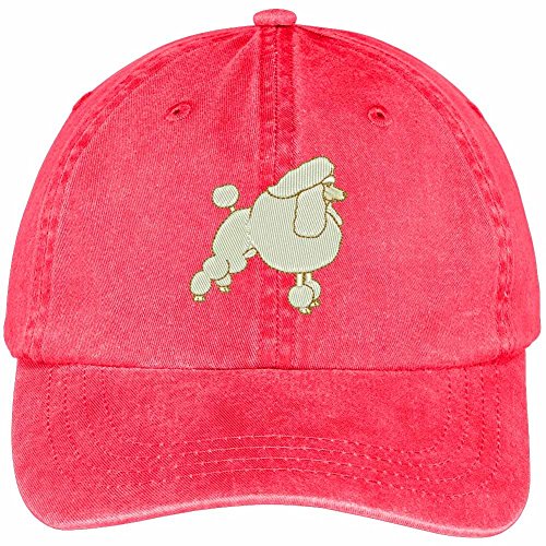 Trendy Apparel Shop Poodle Embroidered Dog Theme Low Profile Dad Hat Cotton Cap - Red