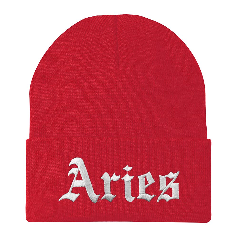 Trendy Apparel Shop Aries Old English Embroidered Long Cuff Beanie