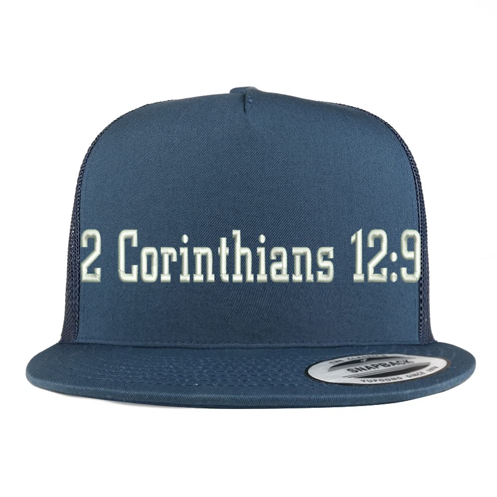 Trendy Apparel Shop 2 Corinthians 12:9 5 Panel Flatbill Trucker Cap