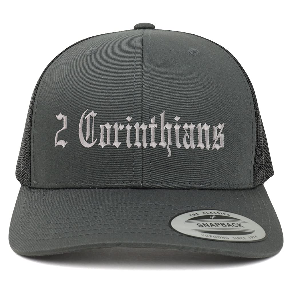 Trendy Apparel Shop 2 Corinthians Old English 6 Panel Trucker Mesh Cap