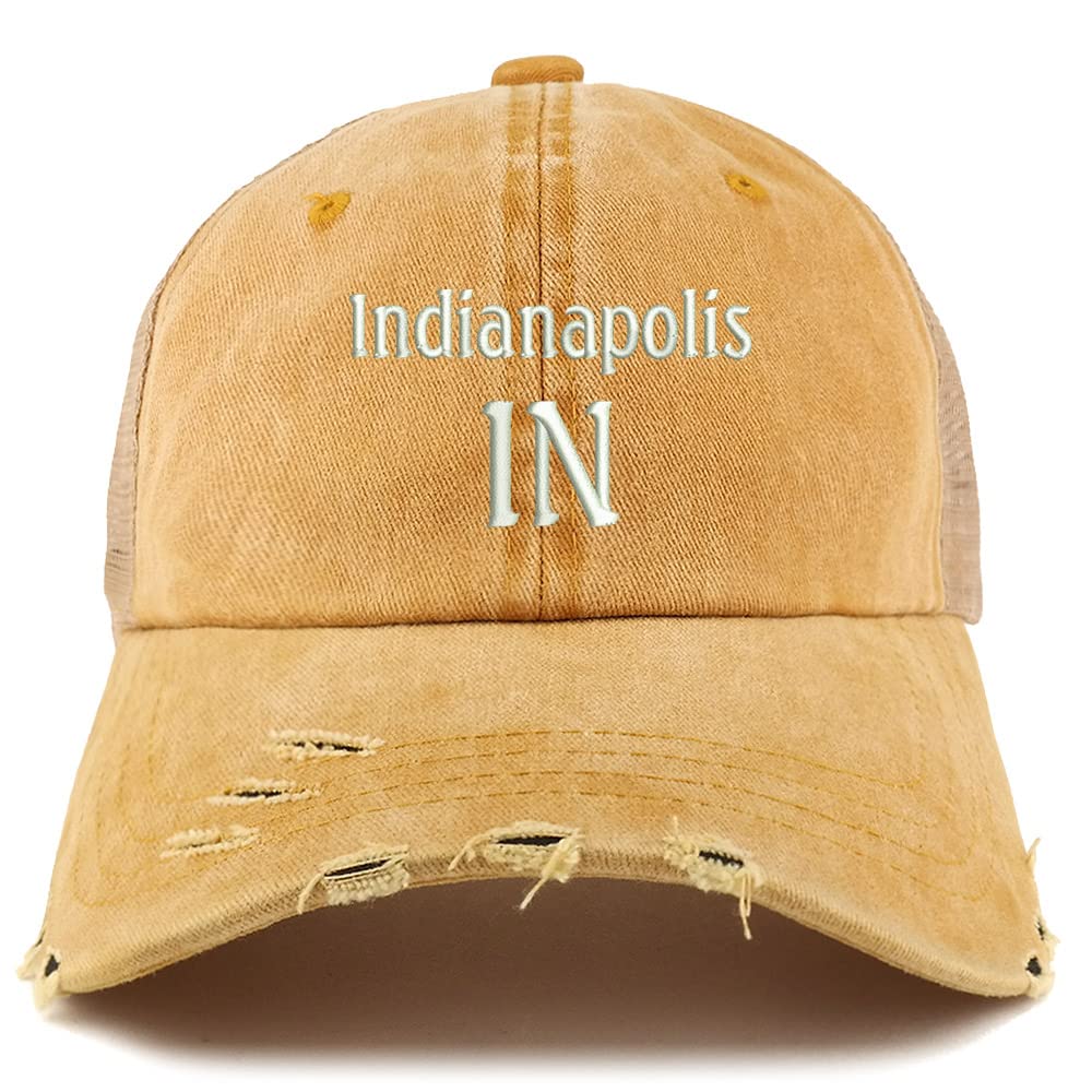 Trendy Apparel Shop Indianapolis in Embroidered Frayed Bill Trucker Mesh Back Cap