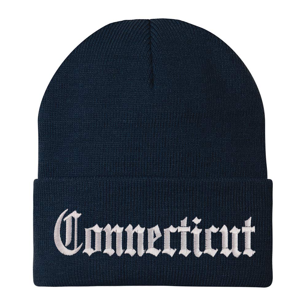 Trendy Apparel Shop Connectiut State Old English Embroidered Long Cuff Beanie