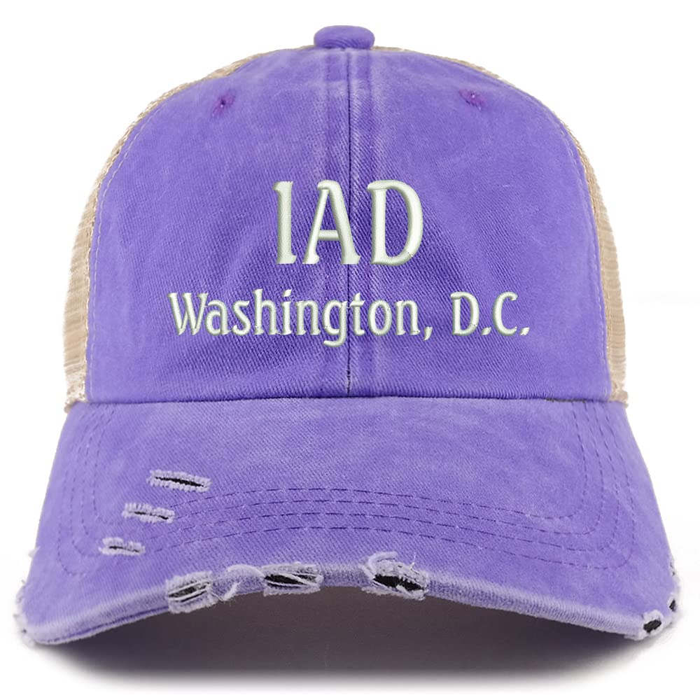 Trendy Apparel Shop IAD Washington DC Embroidered Frayed Bill Trucker Mesh Back Cap
