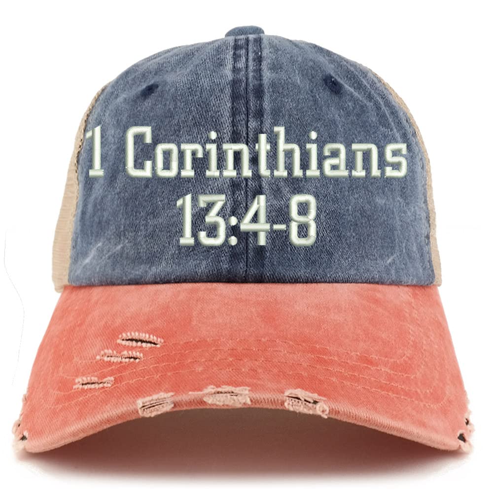 Trendy Apparel Shop 1 Corinthians 13:4-8 Frayed Bill Trucker Mesh Back Cap