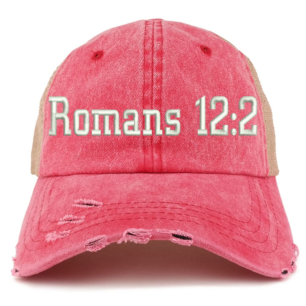 Trendy Apparel Shop Romans 12:2 Frayed Bill Trucker Mesh Back Cap