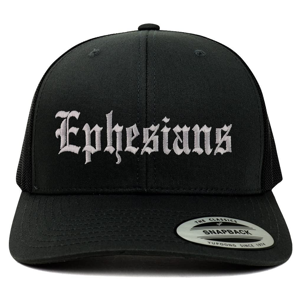Trendy Apparel Shop Ephesians Old English 6 Panel Trucker Mesh Cap