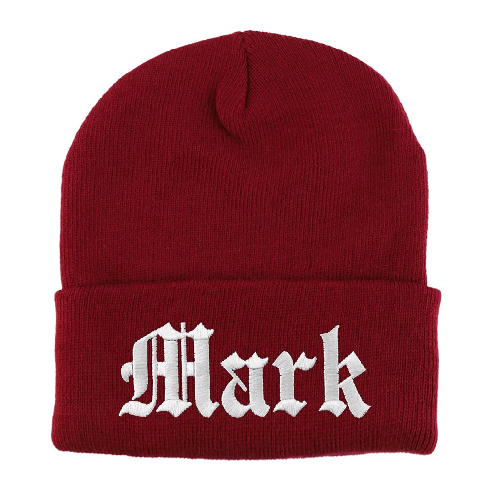 Trendy Apparel Shop Mark Old English Embroidered Long Cuff Beanie