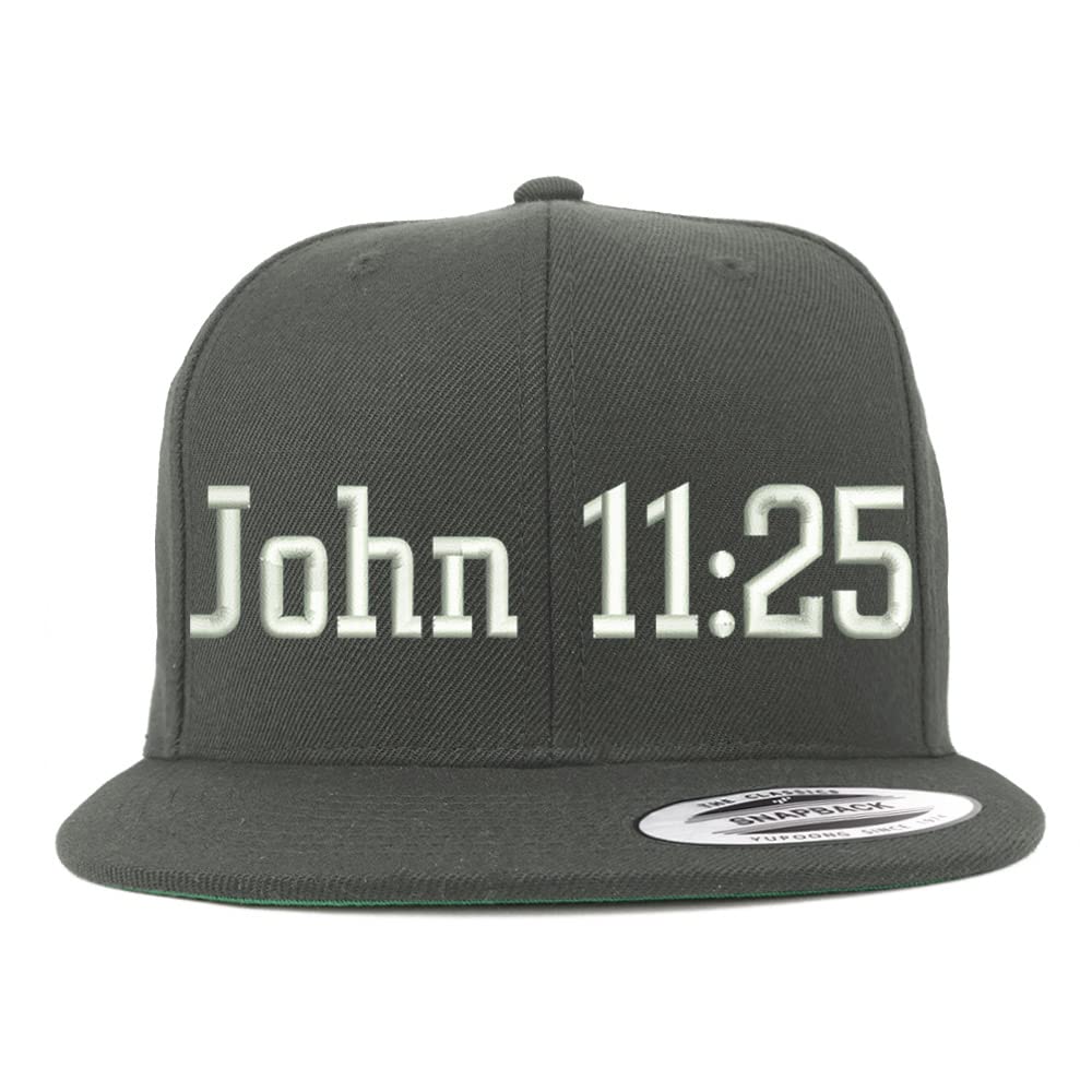 Trendy Apparel Shop John 11:25 Embroidered Flatbill Snapback
