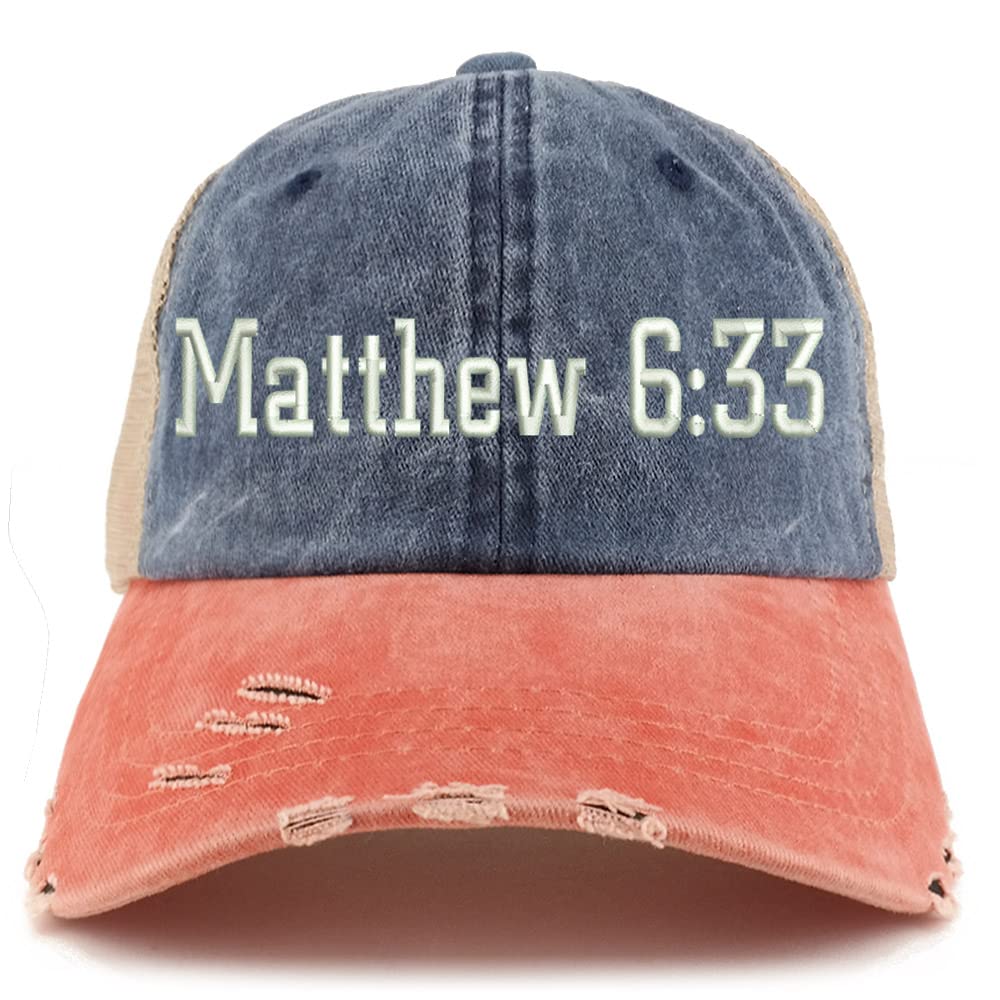 Trendy Apparel Shop Matthew 6:33 Frayed Bill Trucker Mesh Back Cap