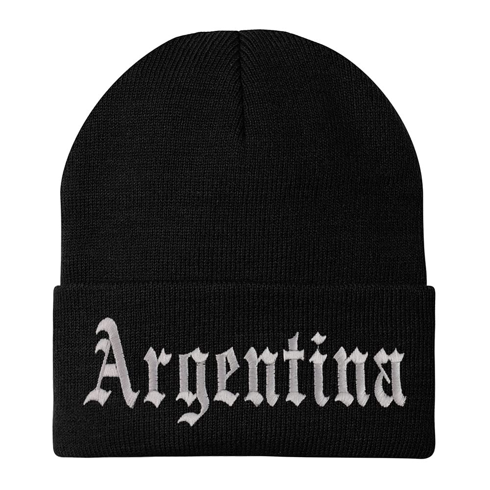 Trendy Apparel Shop Argentina Old English Embroidered Long Cuff Beanie